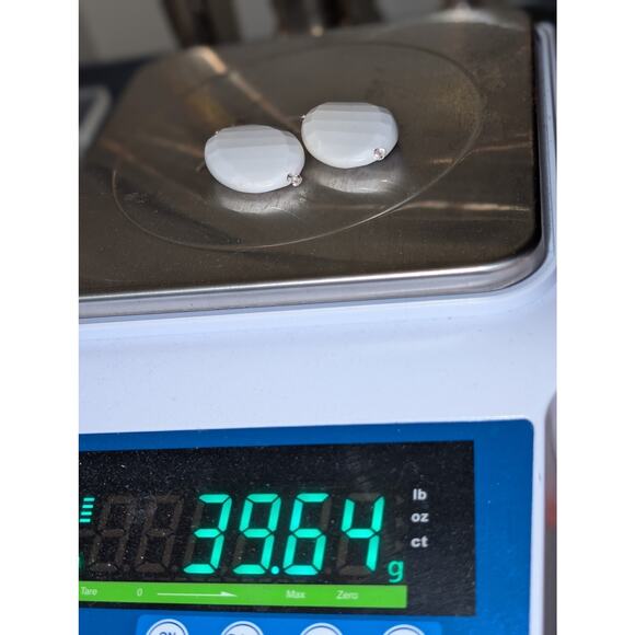 Large Faceted White Gemstone 925 Sterling Silver Dangle Earrings - Picture 6 of 6